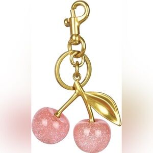 Unbranded Pink and Gold Cherry Keychain (Not Coach brand)